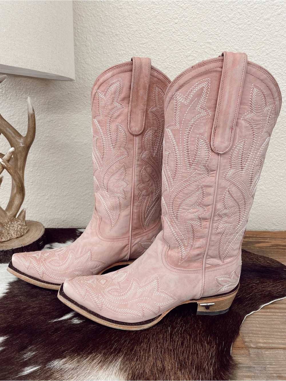 Lane Saratoga Western Cowboy Cowgirl Womens Boots Snip Square Toe Blush Pink 9